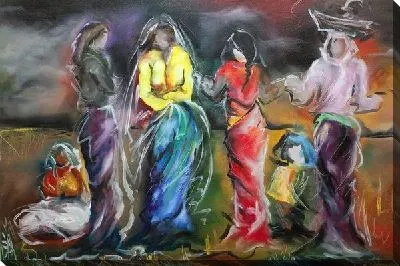 Картина маслом Женщины в цветных нарядах