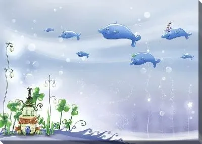 Постер Сказочный пейзаж с дельфинами