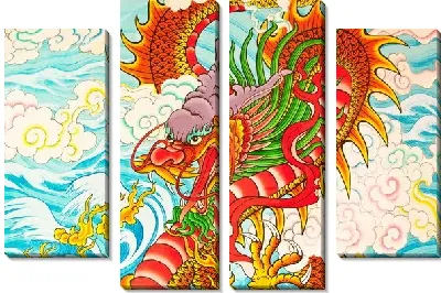 Модульная картина Китайский дракон яркий