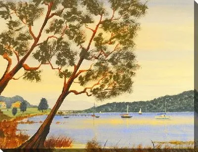 Картина маслом Деревья на берегу озера