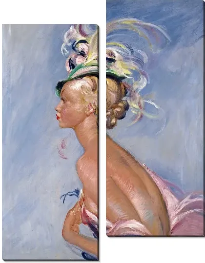 Картина Элегантная дама в шляпке с перьями