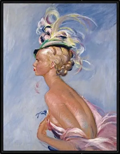 Картина Элегантная дама в шляпке с перьями