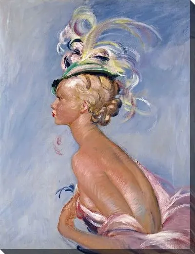 Картина Элегантная дама в шляпке с перьями