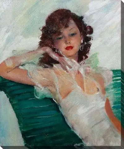 Картина Элегантная дама на скамейке