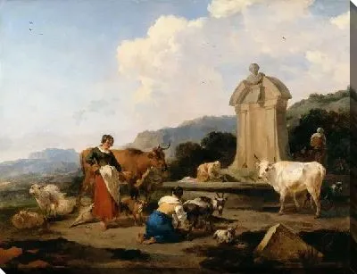 Картина Крестьяне с домашним скотом у древнеримского источника