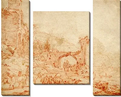 Картина Итальянский пейзаж с доргой, проходящей под аркой