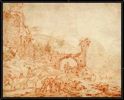 Итальянский пейзаж с доргой, проходящей под аркой