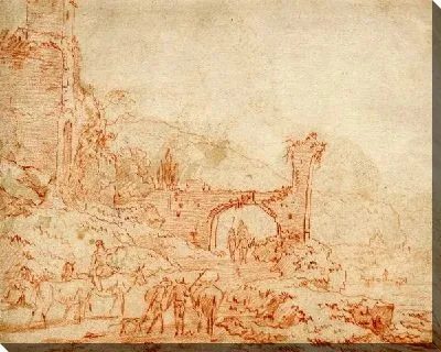 Итальянский пейзаж с доргой, проходящей под аркой