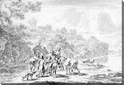 Картина Итальянский пейзаж с крестьянами на дороге