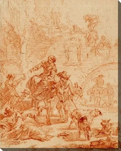 Картина Итальянский пейзаж с крестьянами, пьющими в трактире