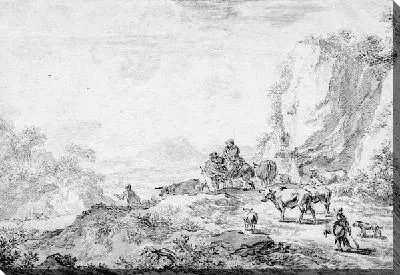 Картина Итальянский пейзаж с пастухами на холмистой дороге