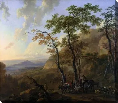 Картина Горный пейзаж с караваном