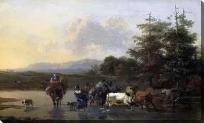 Картина Пастухи со стадом, переходящие ручей