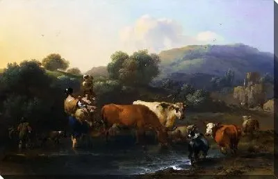 Картина Пастушки со стадом, переходящие ручей