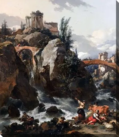 Картина Пейзаж с водопадом и храмом Сивиллы в Тиволи
