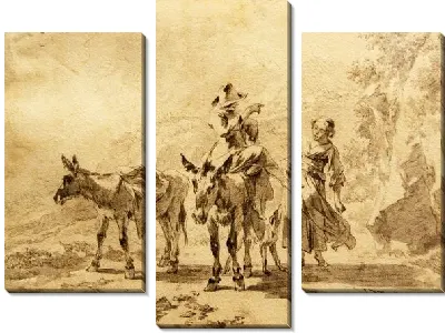 Модульная картина Пастух на осле и пастушка рядом