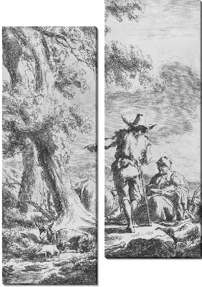 Модульная картина Пастух и пастушка с младенцем