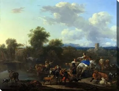 Картина маслом Паром с домашним скотом