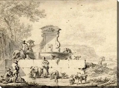 Картина маслом Сцена у фонтана в Италии