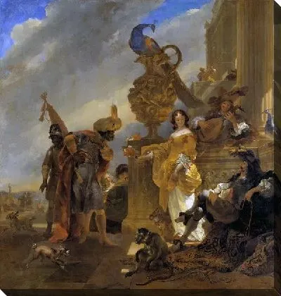 Картина маслом Торговец покупает мавра у стен дворца.