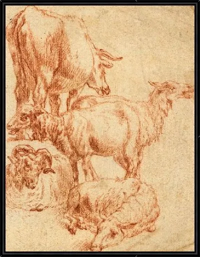 Картина Четыре овцы и корова