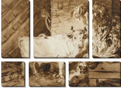 Белый бык и собака в хлеву