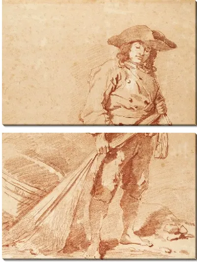 Картина Рыбак, тянущий сеть