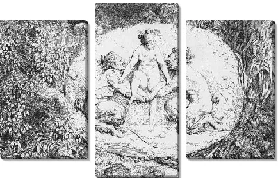 Картина Нимфа, садящаяся на руки двух сатиров