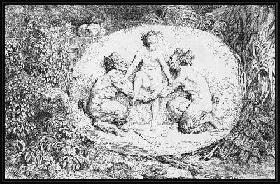 Картина Нимфа, садящаяся на руки двух сатиров