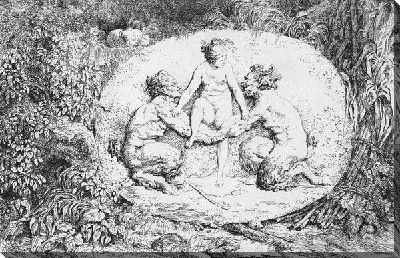 Картина Нимфа, садящаяся на руки двух сатиров