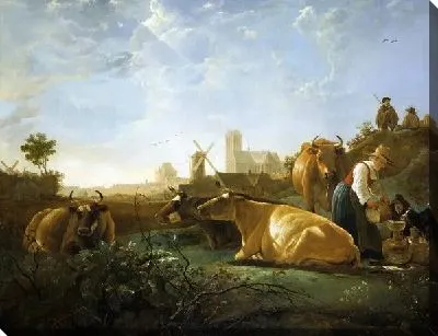 Картина Вид на Дордрехт с дояркой, пастухами и коровами