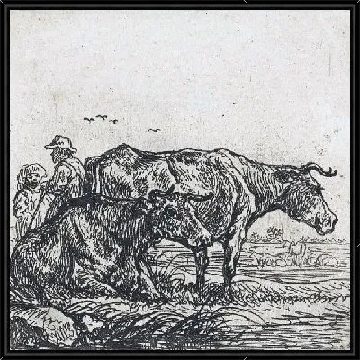 Картина Две коровы и пастухи