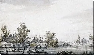 Картина Деревня на берегу канала