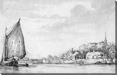 Картина Деревня на реке