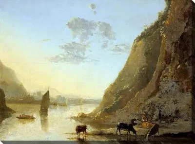 Картина Речной берег с коровами