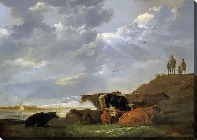 Картина Речной пейзаж с коровами