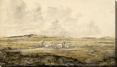 Картина Пейзаж с деревней на равнине