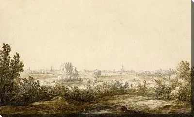 Картина Пейзаж с низкими деревьями и церковью вдали