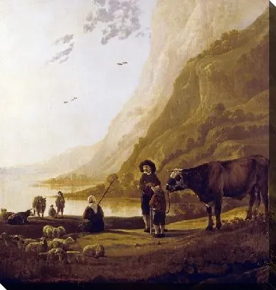 Картина Пейзаж с пастухом и быком