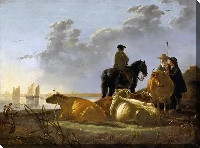 Картина Пейзаж со стадом, всадником и пастухами