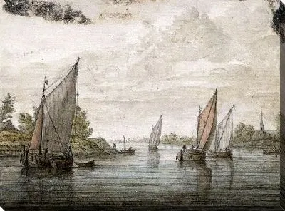 Картина Речной пейзаж с четырьмя лодками