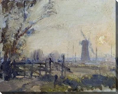 Картина Вечерний пейзаж с мельницей