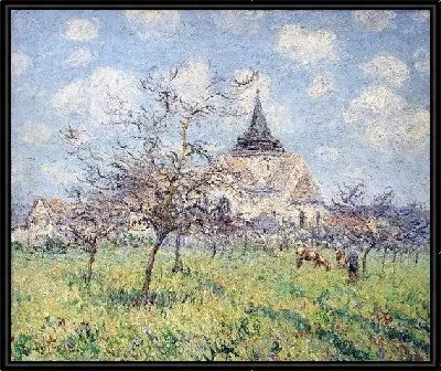 Весенний пейзаж с церковью