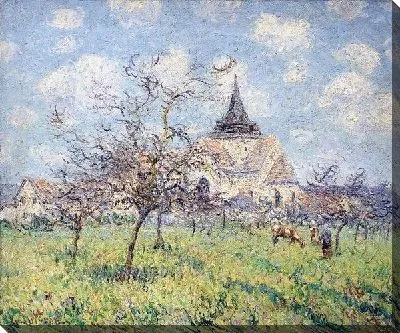 Весенний пейзаж с церковью