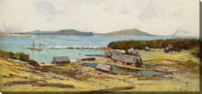 Картина Поселение на берегу озера