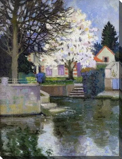 Картина Дома на берегу реки