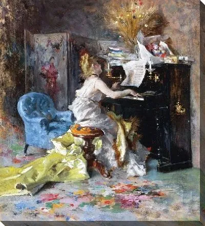 Картина маслом Женщина играет на пианино