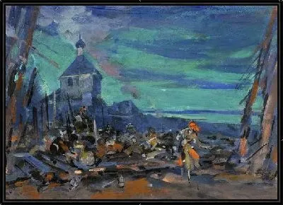 Картина Вечерний пейзаж с церковью