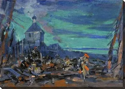 Картина Вечерний пейзаж с церковью