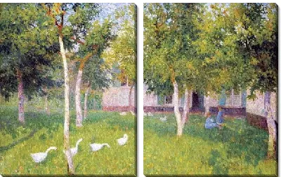 Картина Гуси и дети в саду